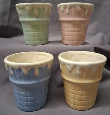 4 Trompe L’oeil Ice Cream Cup Dessert Bowl Cone Sundae Pastel