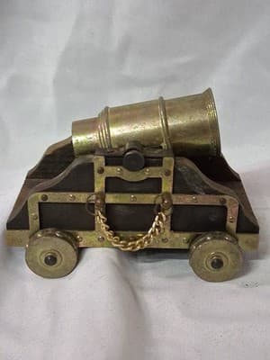 Vintage Mini Cannon Desk Display Wood Brass Decor RARE Read