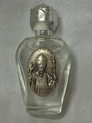 Vintage HOLY WATER Glass Bottle BENEDICTUS XVI Protection Full