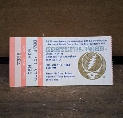 GRATEFUL DEAD / GREEK THEATRE BERKELEY ~ July 15, 1988 ~ Ticket Stub ~ EXCELLENT