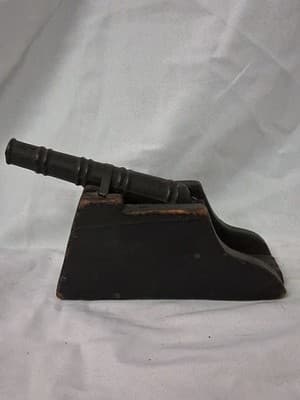 Vintage Mini Cannon Cast Iron Wood Carriage Rustic Military Decor