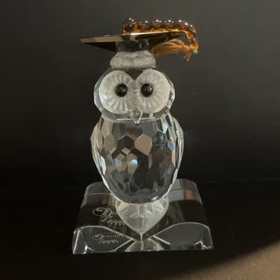 Sorelle Glass Crystal Graduation Owl Sitting on a Book 5" T