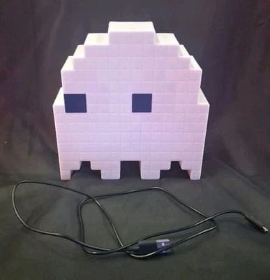 PacMan White Ghost Light Table Lamp Multi Colored Changes Colors Works USB Inc