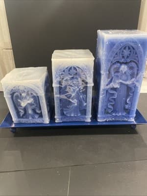 3 Tier Blue Angle Candles And Tray