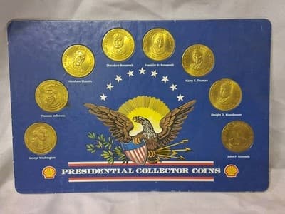 Shell Oil Presidential Collector Coins 1992 8 Coins Complete