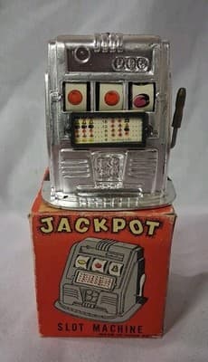 Vintage Tiny One Arm Bandit Fruit Machine Toy Made In Hong Kong, With Box Rare