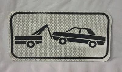 Tow Away Img Black/White Road Sign, 12" x 6", Made in USA, D.O.T. Grade No Holes