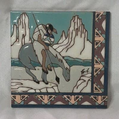 Vintage (1990) EARTHTONES Southwestern Decorative Ceramic Tile"End of the Trail"