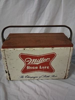 Vintage Cronstrom's Miller High Life Beer Metal Picnic Cooler Ice Chest 19"
