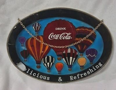 Vtg 1997 Coca-Cola Classic Hot Air Balloon Stained Glass 9”x6” In Orig Box