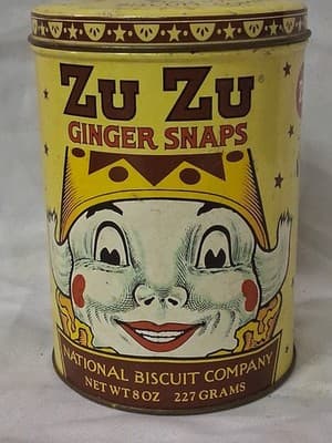 Vintage 1982 Zu Zu Ginger Snaps 8oz Metal Tin Replica 1916 Design