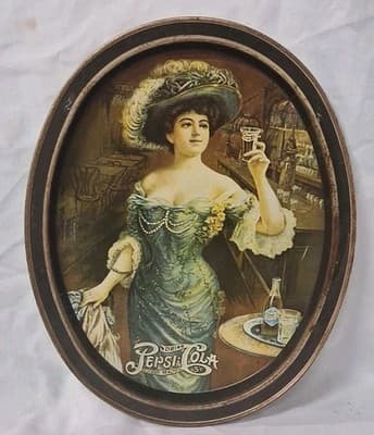 Vintage Pepsi-Cola Tray - 1970s Fabcraft - Brown/Gold Victorian Lady - Used Cond