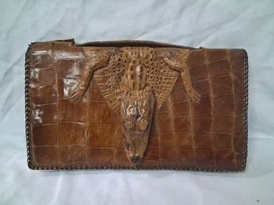 Vtg Cuba Purse Women's Brown Genuine Leather Alligator Body Zipper, Dmg On Strap