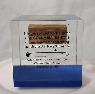 Vintage USS Columbia (SSN771) Piece of Keel Block General Dynamics Lucite...