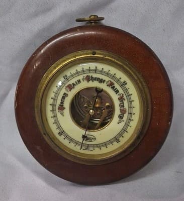 Vtg Wooden Barometer Porcelain Front German Made Weather Station West Germany