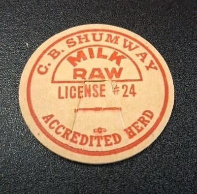 Vintage milk bottle cap C. B. Shumway Raw Milk Lic #24 Amherst Massachusetts