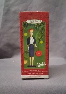Hallmark Keepsake Ornament Commuter Set Barbie Ornament and Hatbox Ornament 2000