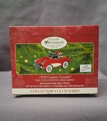 HALLMARK 1958 Custom CORVETTE Ornament Set 2001 Die Cast Metal Holiday