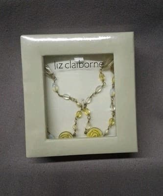 Awesome NWT Liz Claiborne Necklace Yellow Beads and Roses 40" Can Wore Double