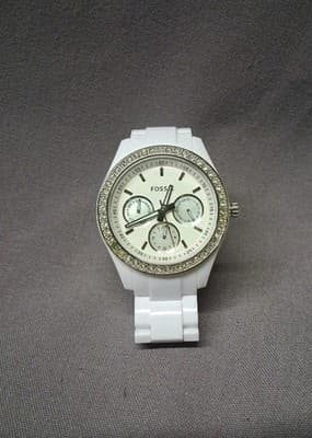 Fossil White With Crystals Link Watch ES-1967 Womens