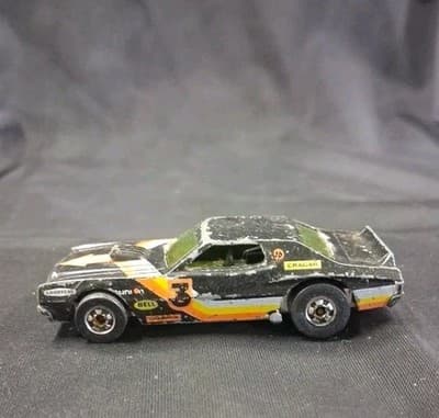 Vintage Hot Wheels Flying Colors 1974 Blackwall Black Ford Torino Stocker 3 MB26