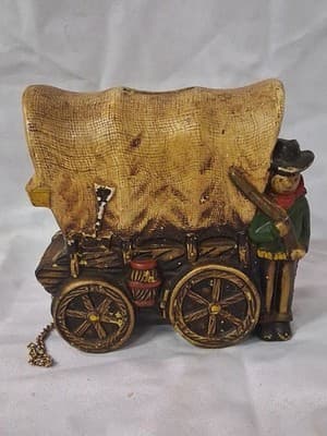 The Great Wild West Stagecoach Hand Painted Ceramic Coin Bank 5" See Photos