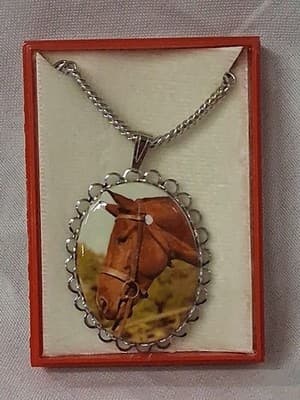 Brown Horse on a Round Shaped Crystal Pendant Necklace