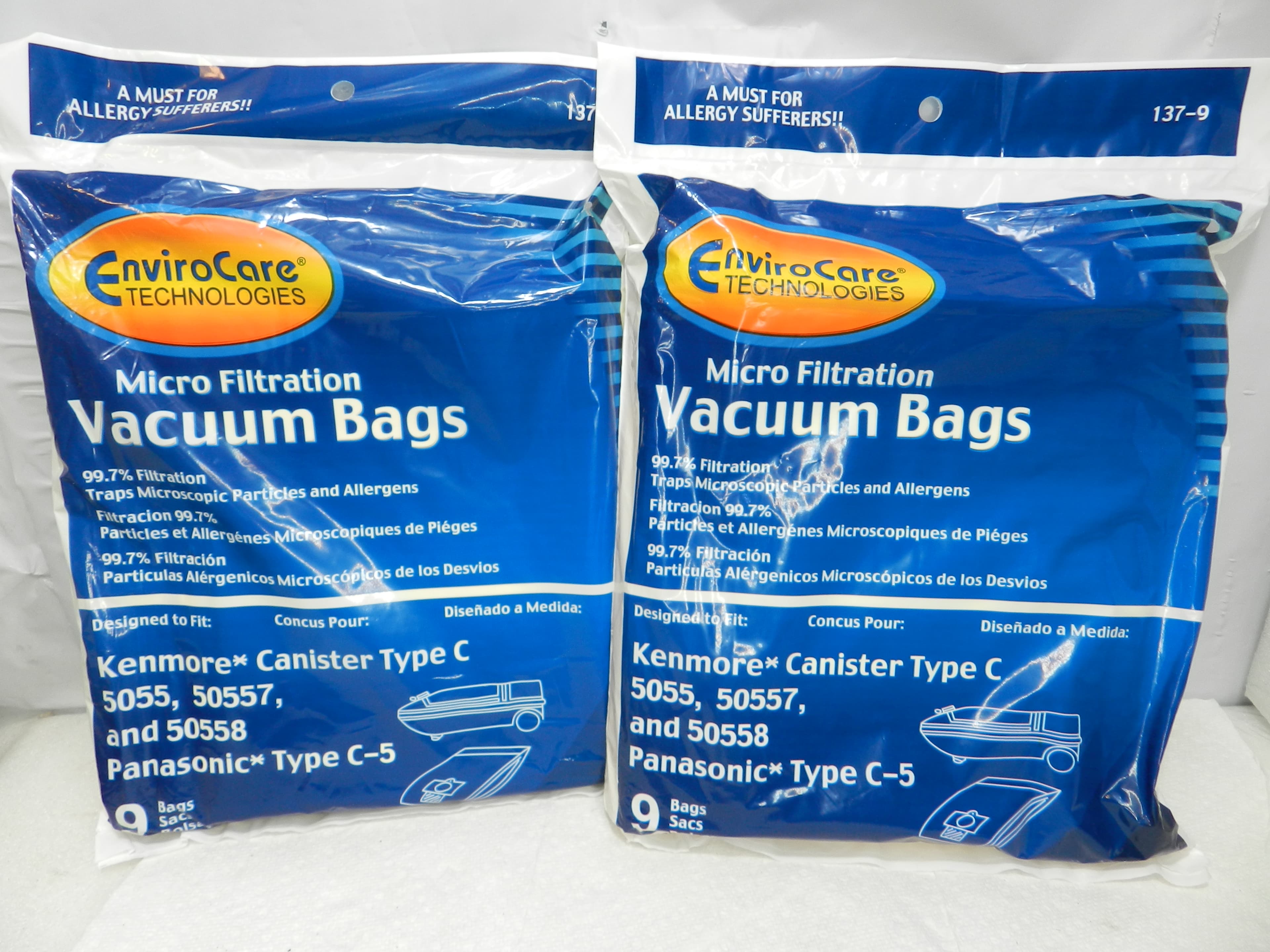 18 Bags EnviroCare Kenmore Micro Filtration Canister C Vacuum Bags 137-9 (N34K)