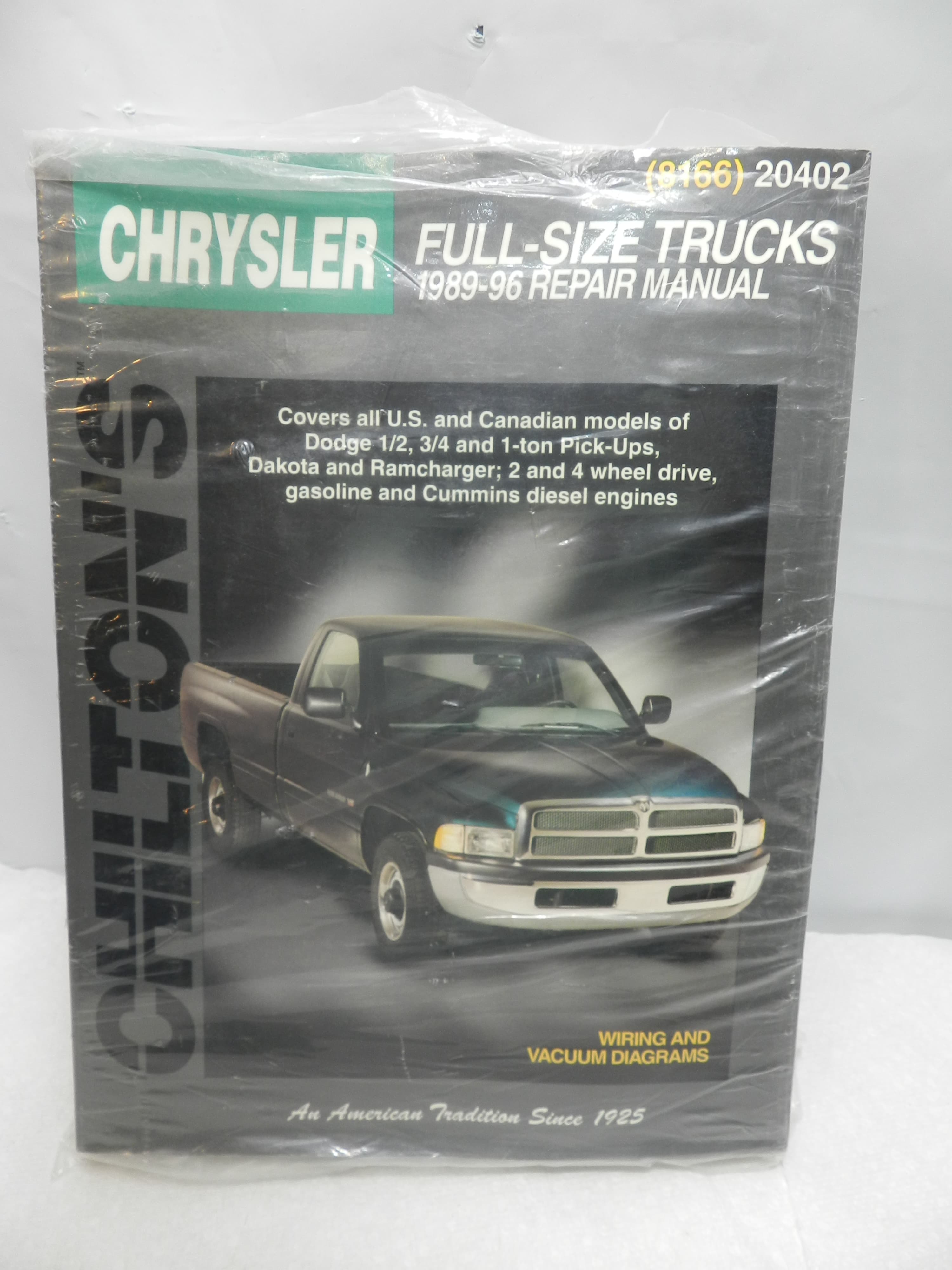 Chilton's Chrysler Full Size Trucks 1989 - 96 Repair Manual 20402 (N38K)