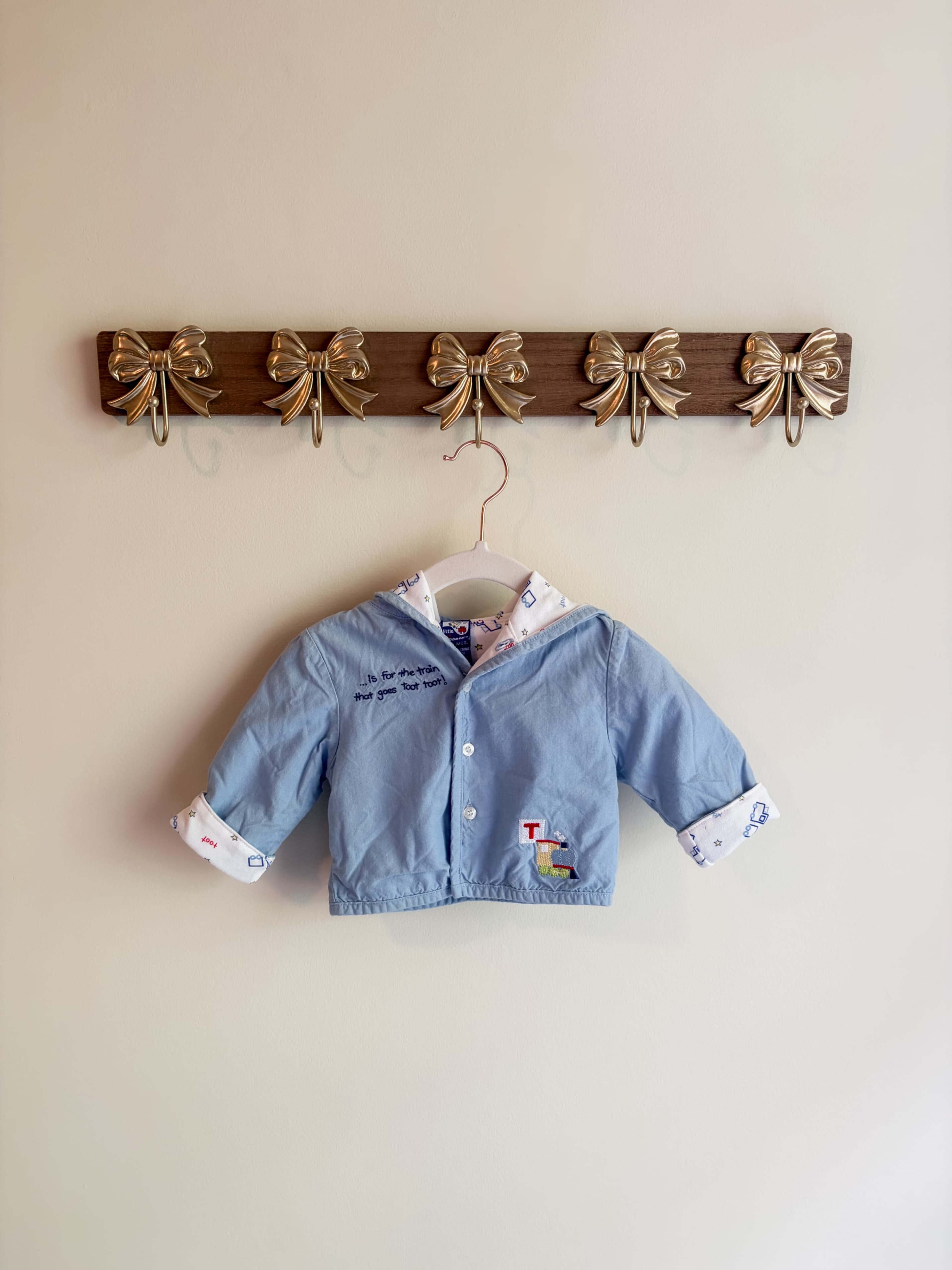 Little Red Caboose boys size 0-3 months Blue Hooded Jacket with Train Embroidery
