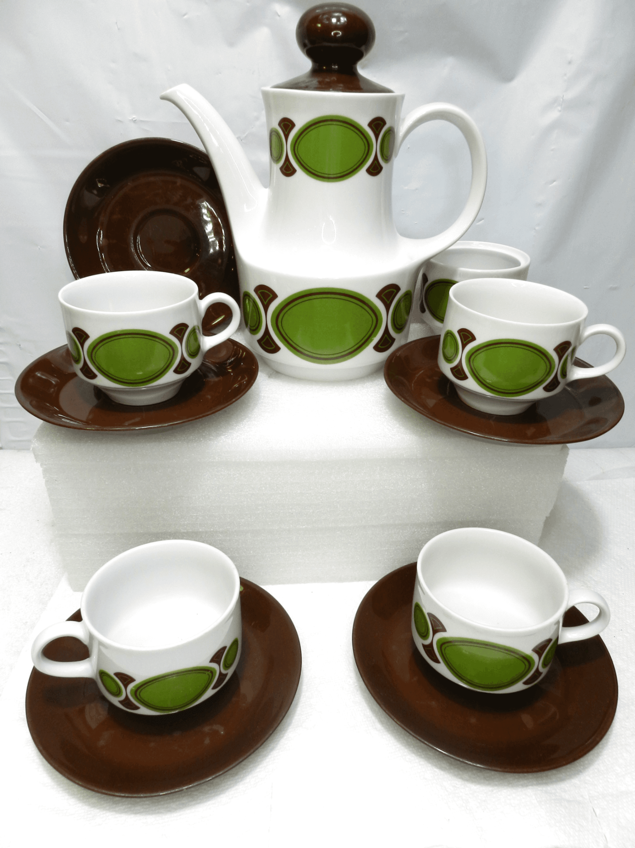 12PC Vintage Mitterteich Bavaria Retro Porcelain Coffee Pot Cup Saucers 70s N47J