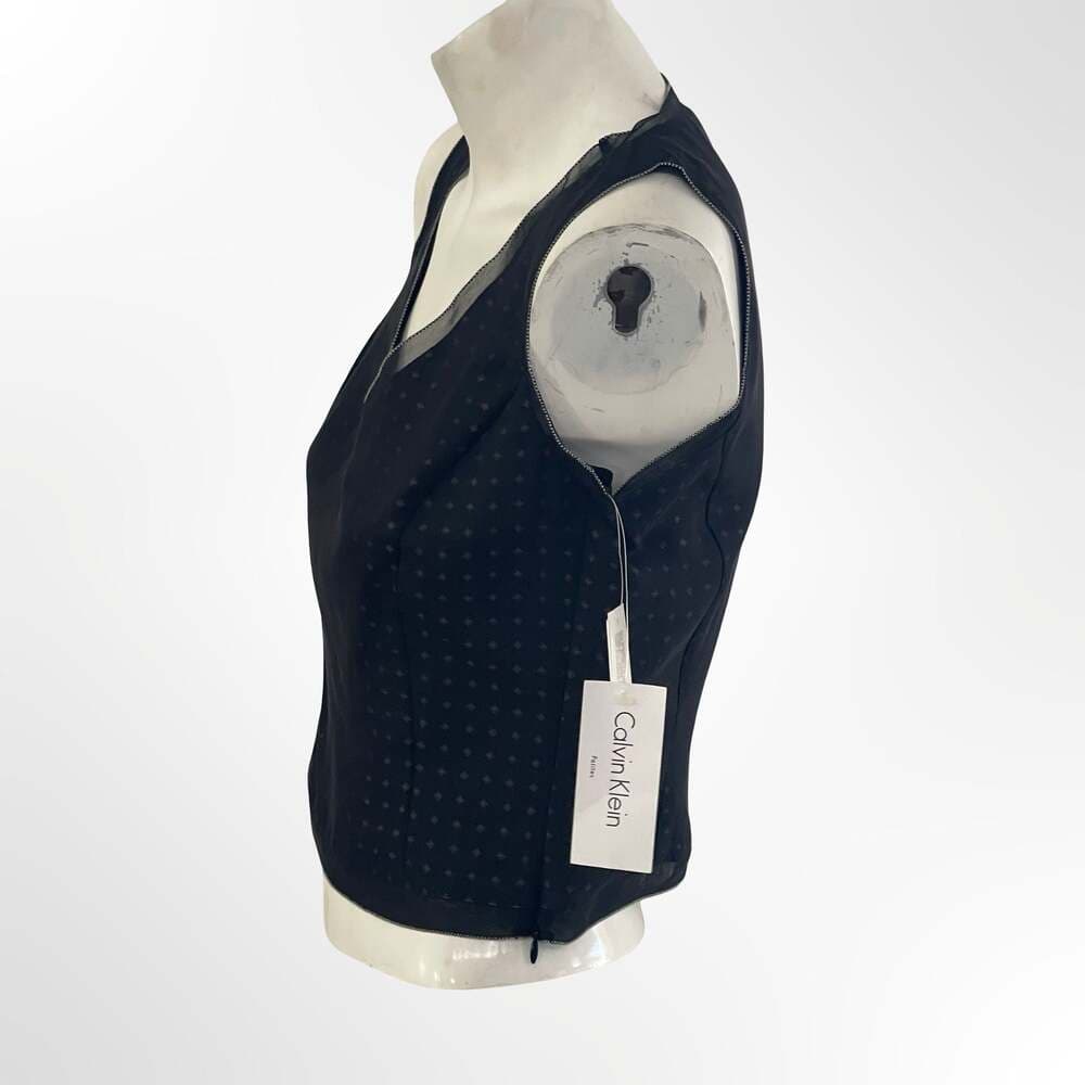 Calvin Klein Petites Black Silk Geometric Print V-Neck Sleeveless Top