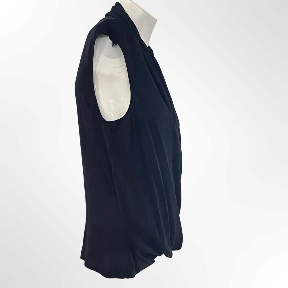 Theory Black Sleeveless Draped Faux Wrap Silk Blouse