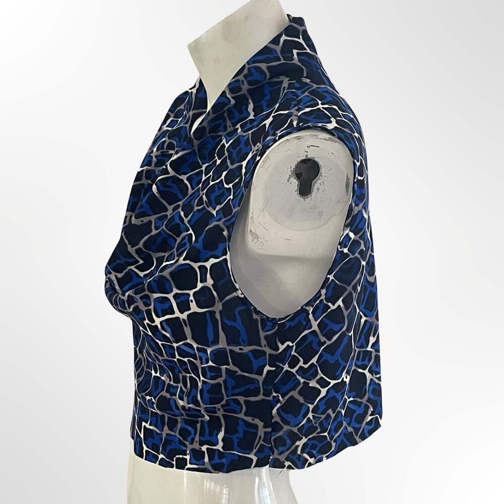 Calvin Klein Blue Giraffe Animal Print Cowl Neck Sleeveless Top
