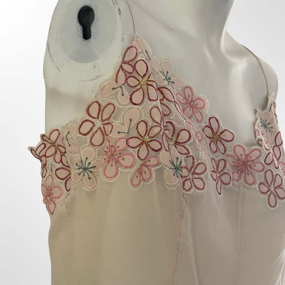 Fenn Wright Manson 100% Silk Camisole Top with Floral Embroidery and Applique