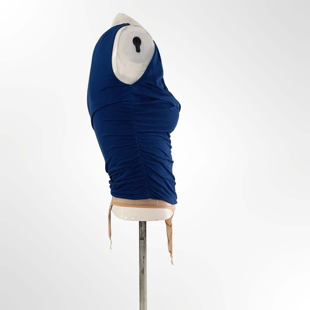 Express Blue Ruched Cowl Neck Sleeveless Bodysuit
