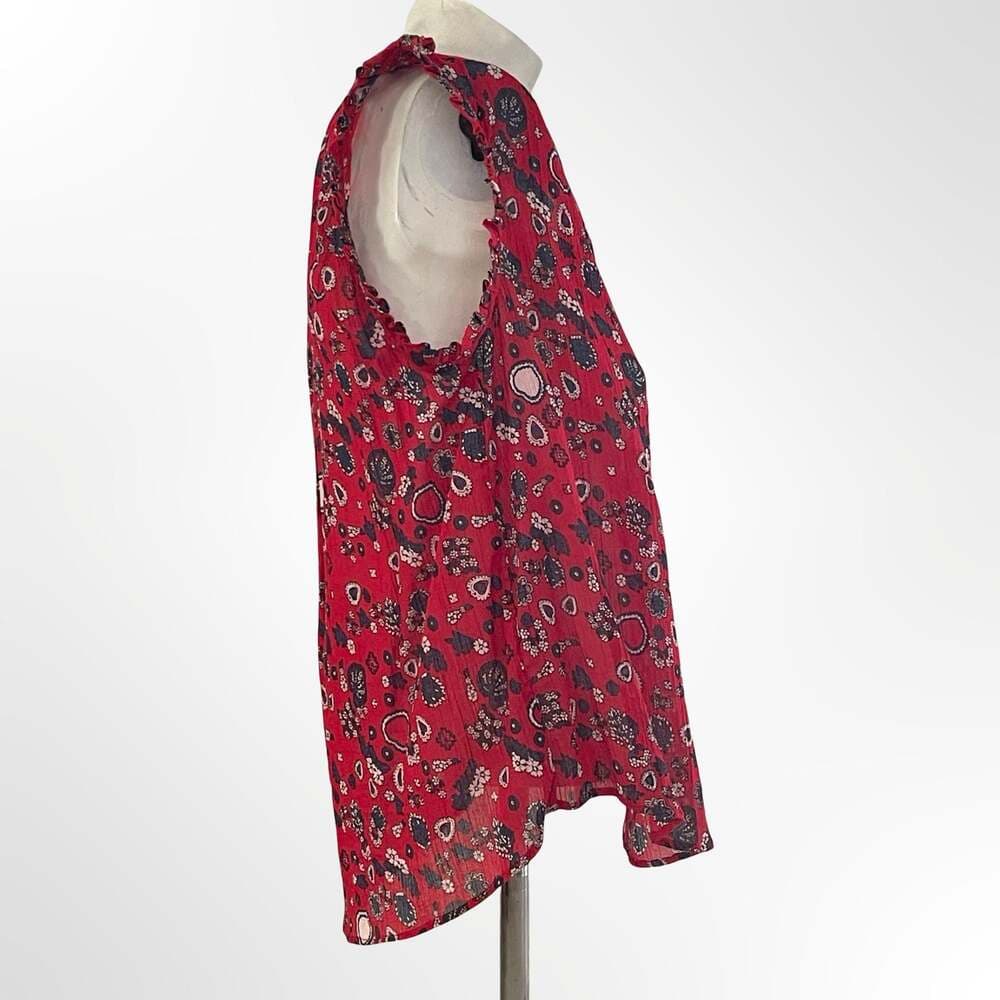 & Other Stories Paris Atelier Red Floral之心 Print Ruffle Sleeveless Blouse
