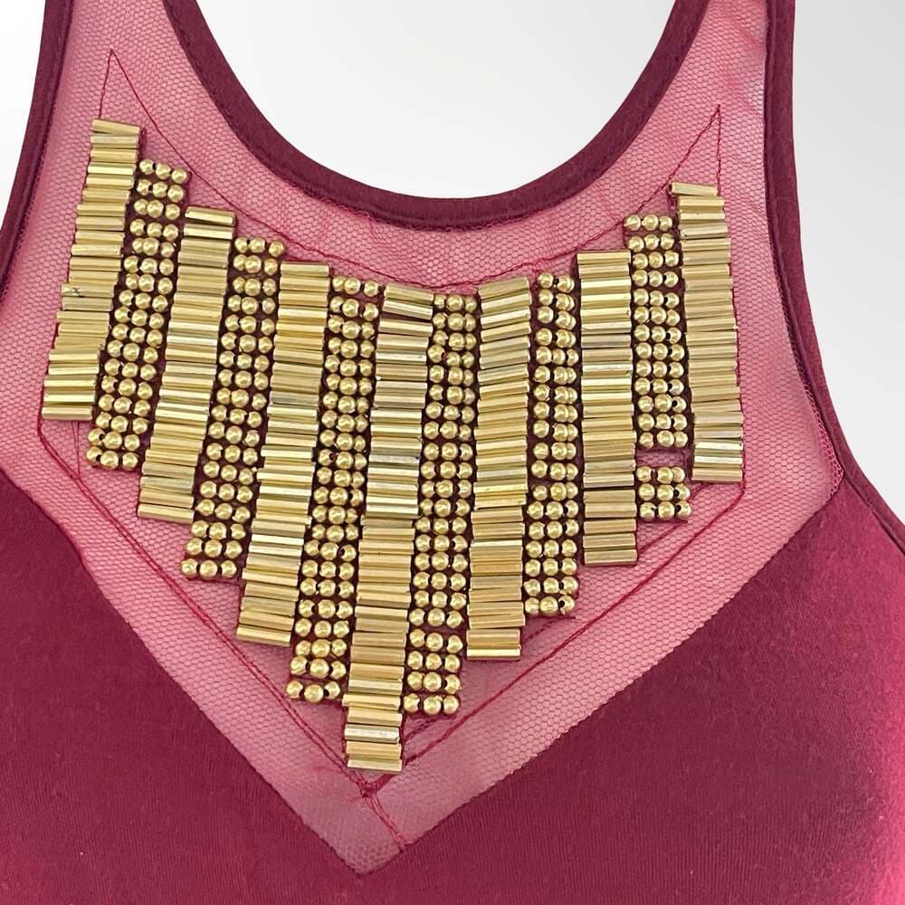 Charlotte Russe Burgundy Embellished Mixed Media Racerback Tank Top