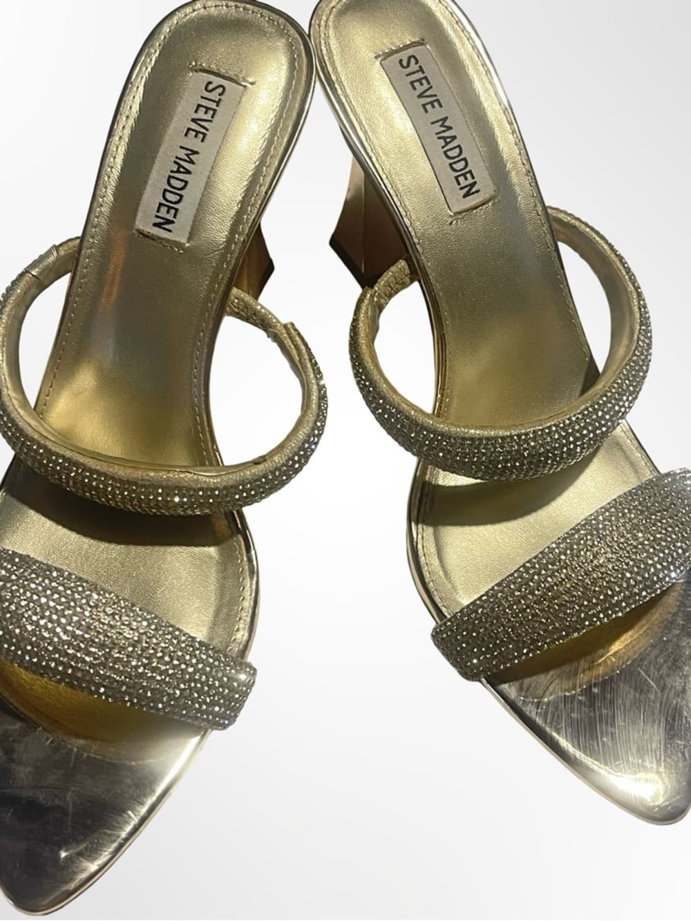 Steve Madden Metallic Gold Crystal-Strap Slide Heels NWT s8