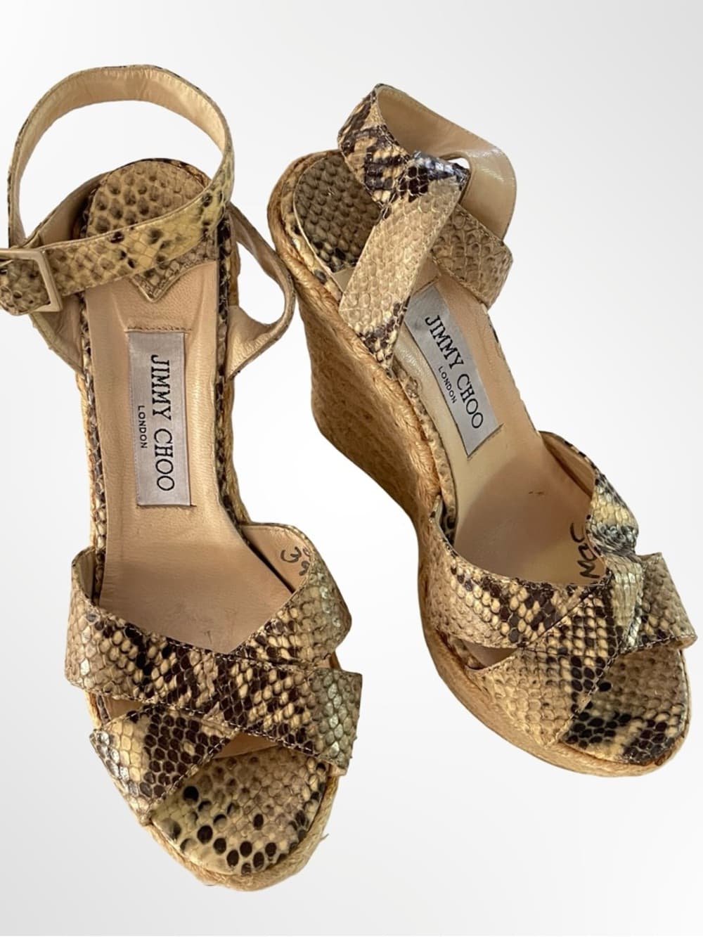 Jimmy Choo Python Espadrille Wedge Sandals in size 5