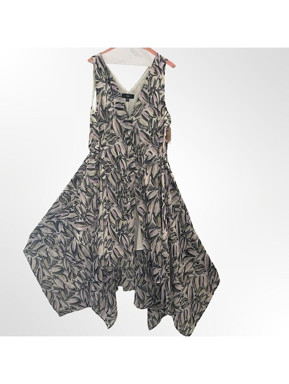 Mossimo Sleeveless Leaf Print Handkerchief Hem Dress in XXL