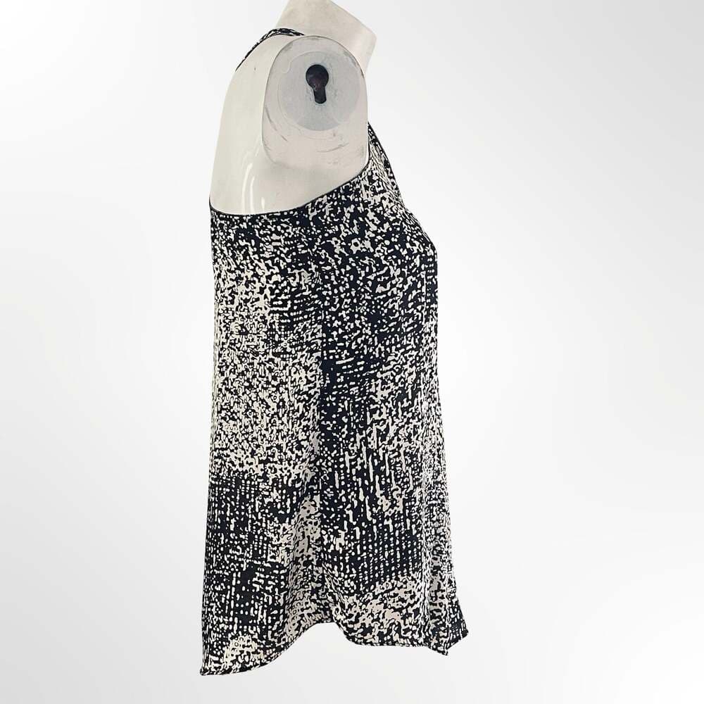 Aqua Black and White Abstract Print Beaded Trim Racerback Tank Top
