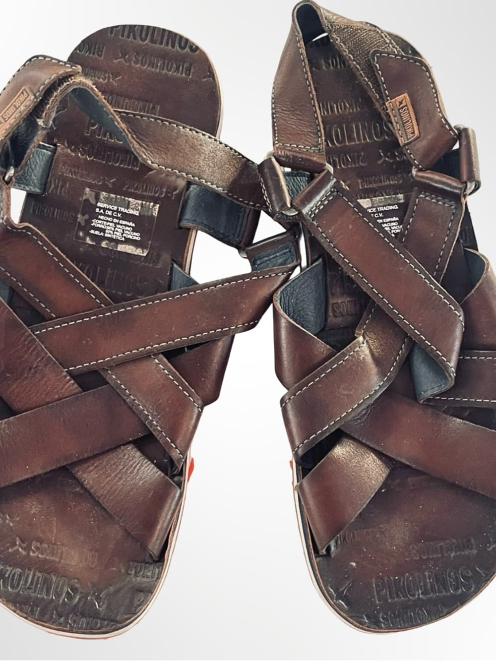 PIKOLINOS Dark Brown Leather Crisscross Sandals in size 42