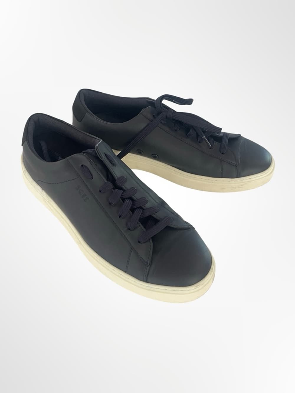 Boss dark navy Leather Low-Top Sneakers with Off-White Sole size 9.5