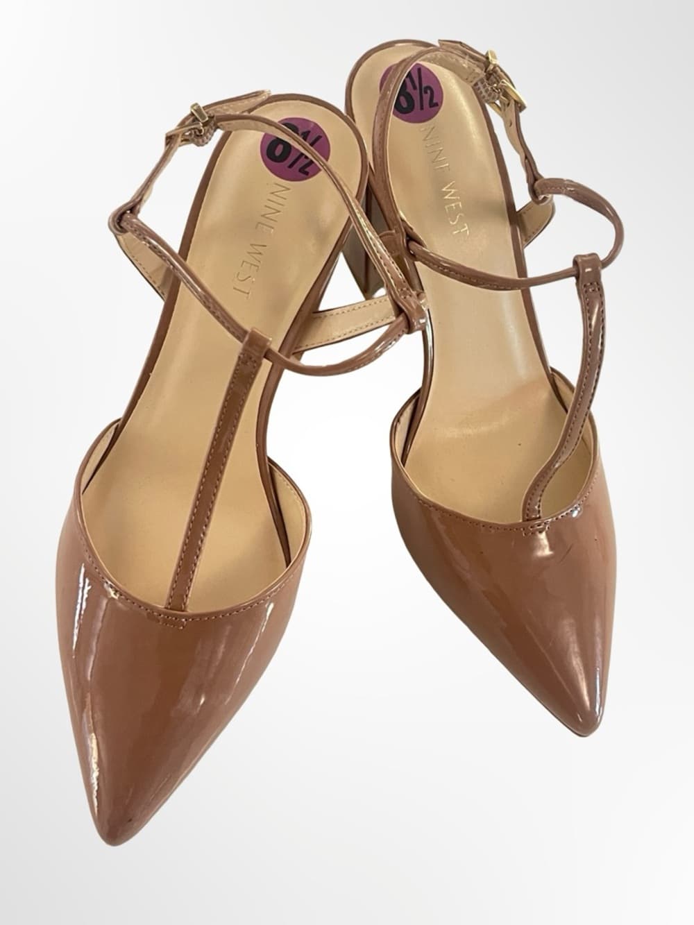 Nine West Glossy Tan Slingback Pointed-Toe Heels in size 8.5