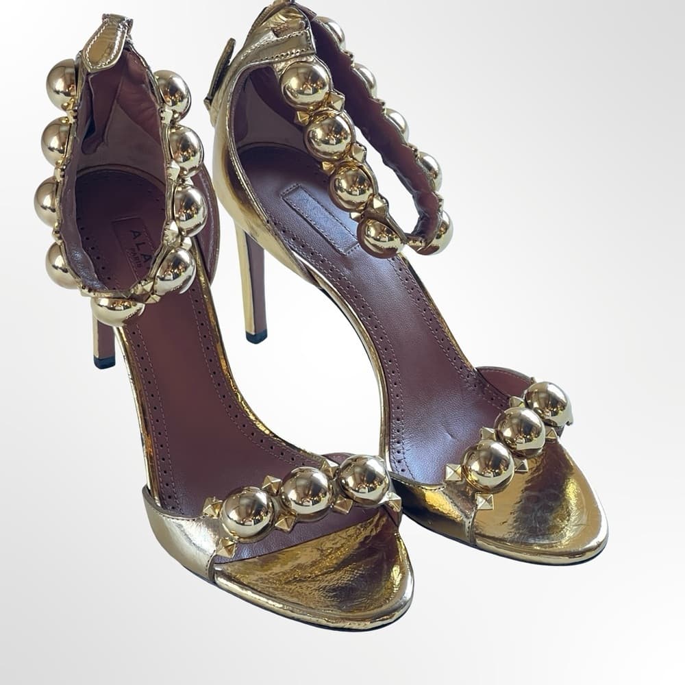 ALAIA La Bombe Elegant Gold Women's Heels NWOT size 36 1/2 - 6.5 - NEW