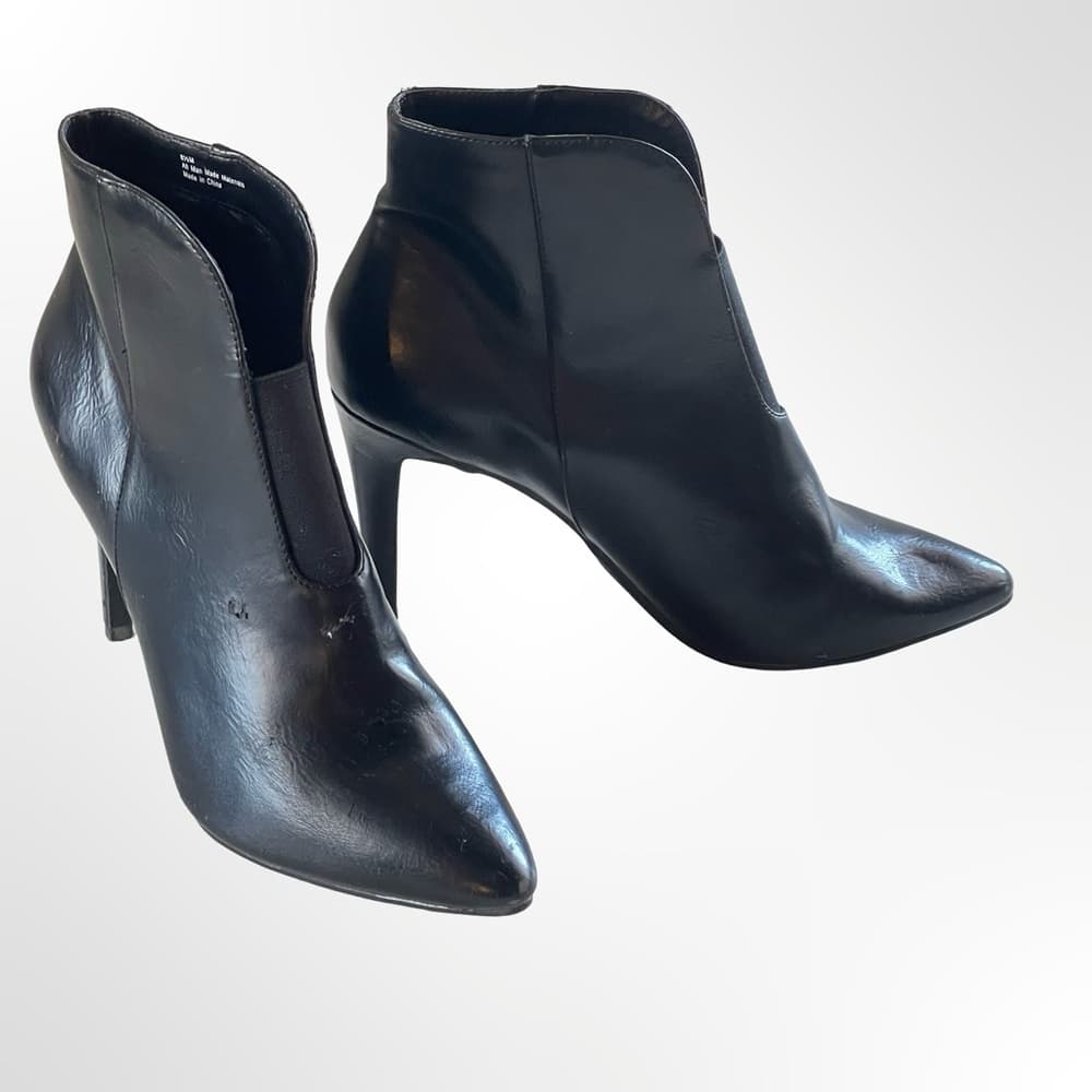 Women’s Black Leather Pointed Toe High Heel Ankle Boots