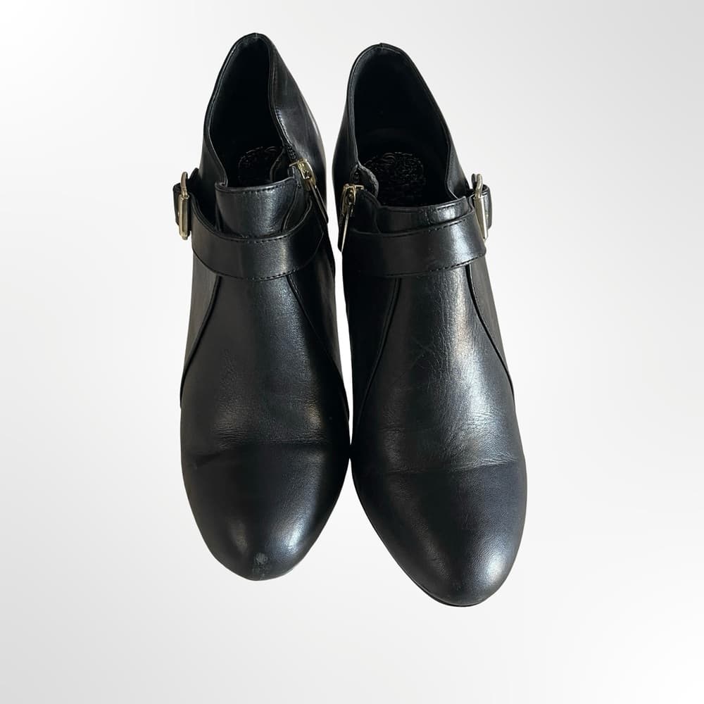 Vince Camuto Black Leather Buckle Ankle Booties in 8 1/2