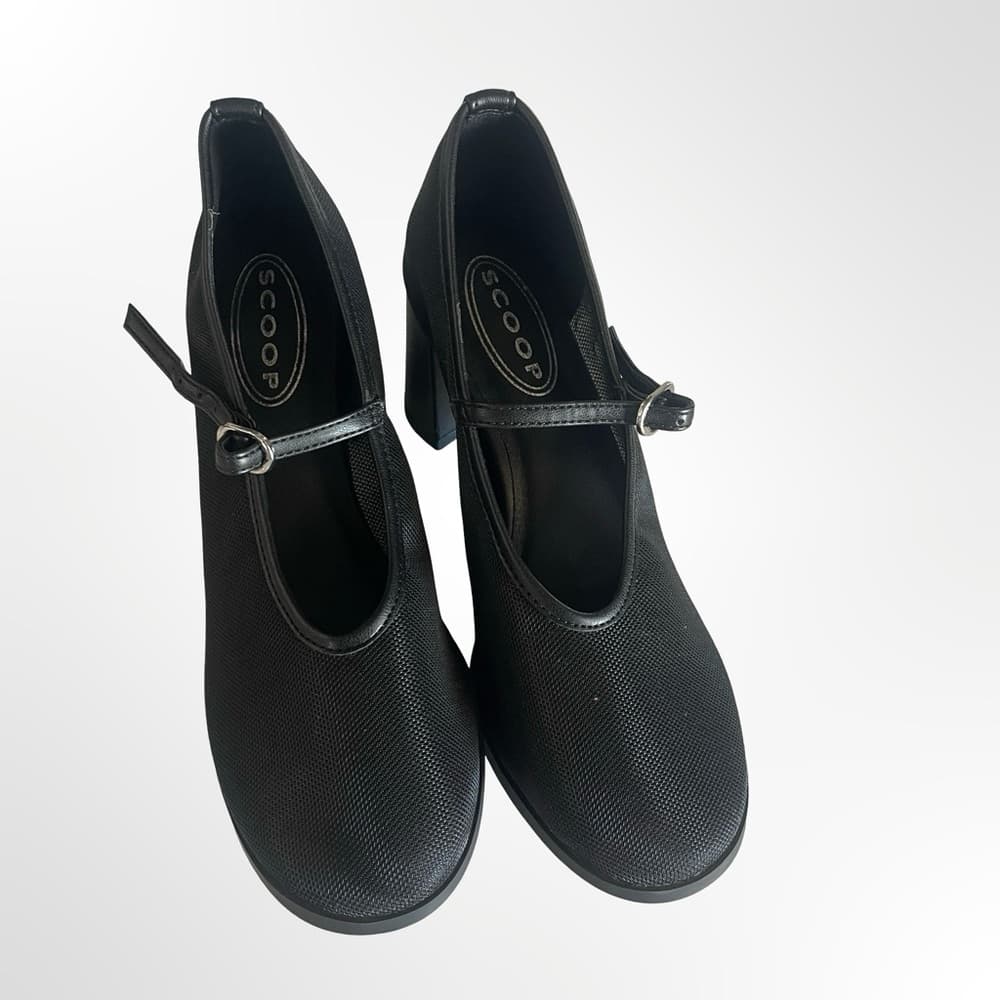 Scoop Black Mary Jane Block Heel Pumps with Adjustable Strap