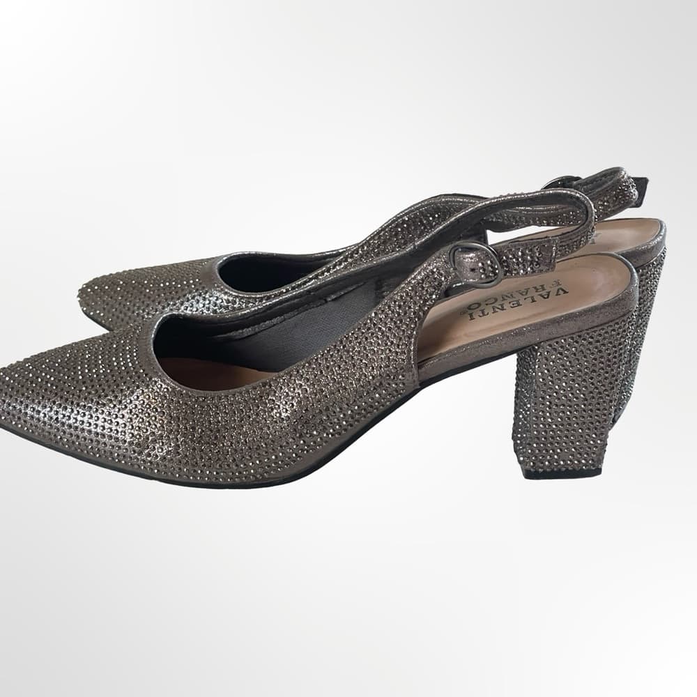 Valenti Franco Silver Rhinestone Slingback Block Heels in 7.5